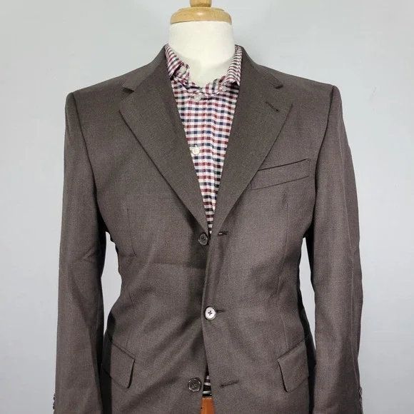 Murano Men's Sport Coat‎ Blazer Three Button Brown Wool Made in Italy Size 39R